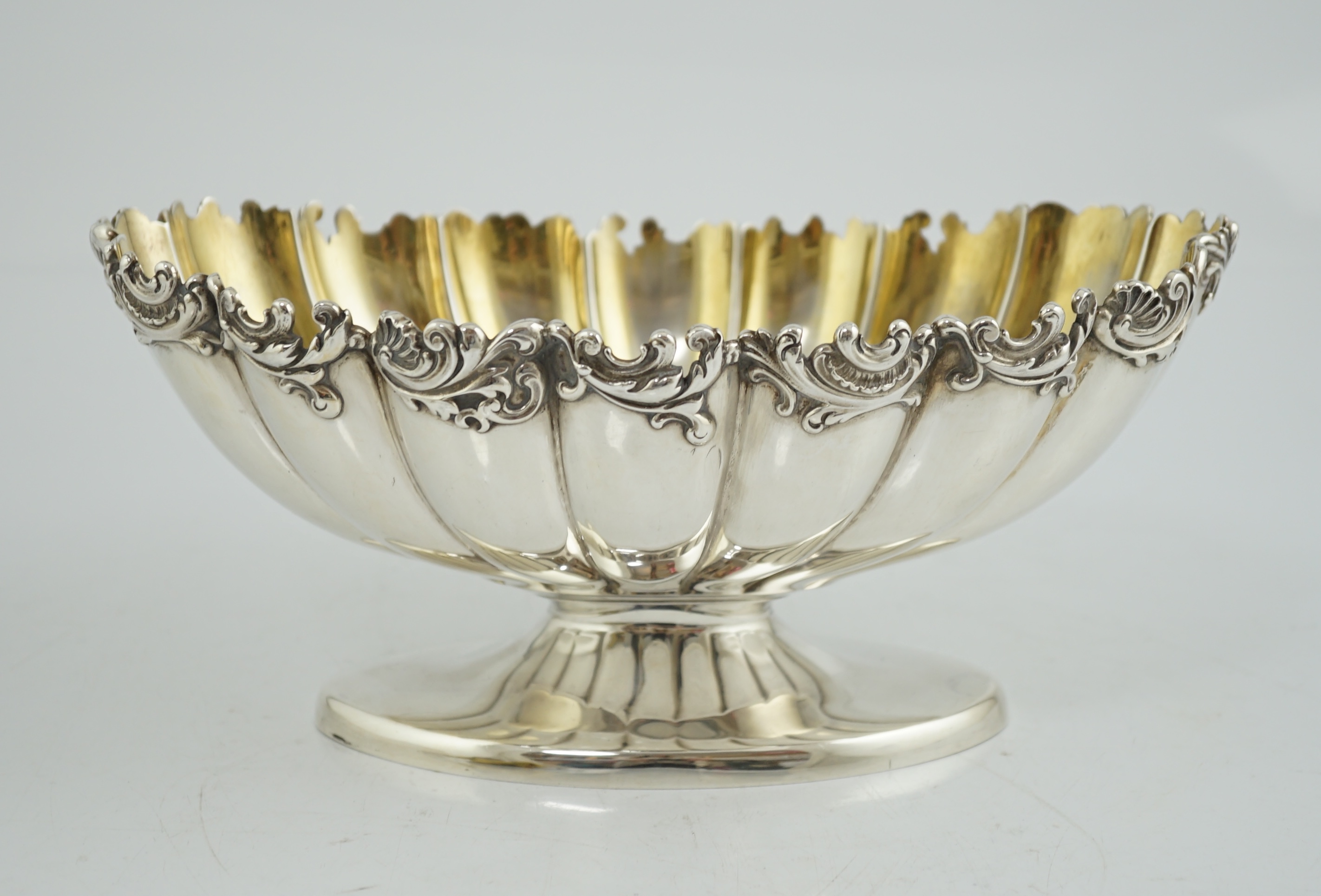 A late 19th century American sterling silver oval pedestal bowl, by Gorham Manufacturing Co